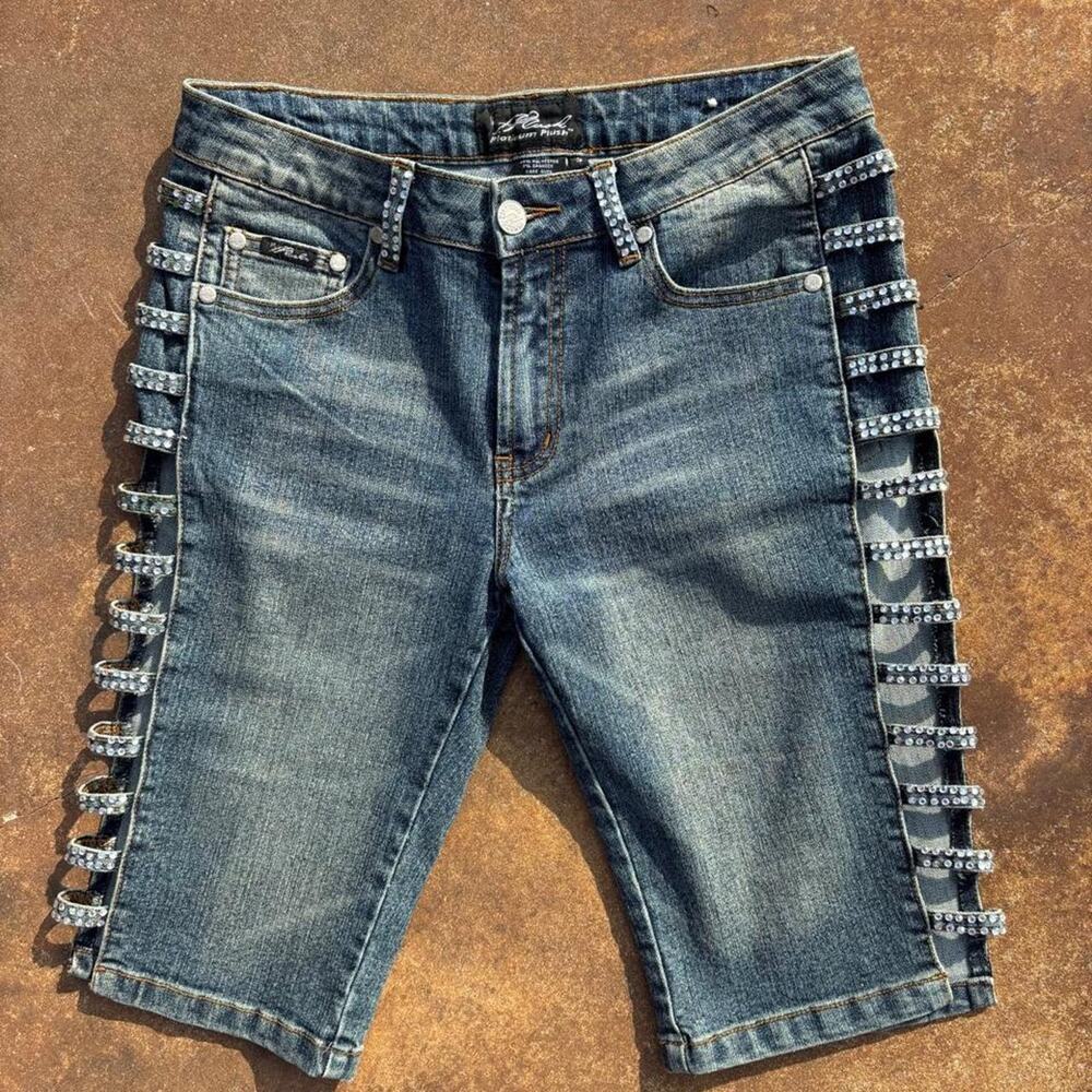 y2k platinum plush jean shorts